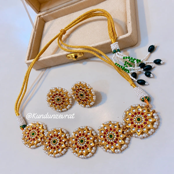 Royal Multicolor Gold-Plated Kundan Necklace &amp; Earrings Set by Kundun Zevrat