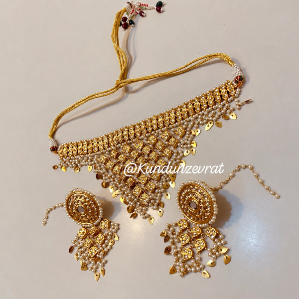 Royal Gold-Plated Pearl Kundan Bridal Necklace &amp; Earrings Set by Kundun Zevrat