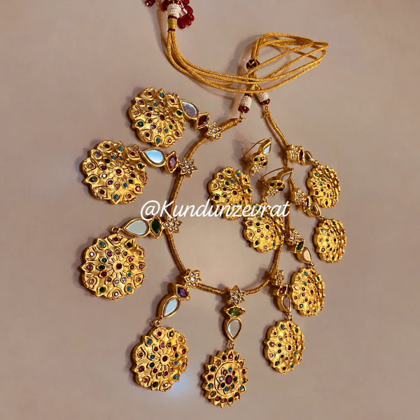 Royal Multicolor Gold-Plated Kundan Statement Necklace Set by Kundun Zevrat